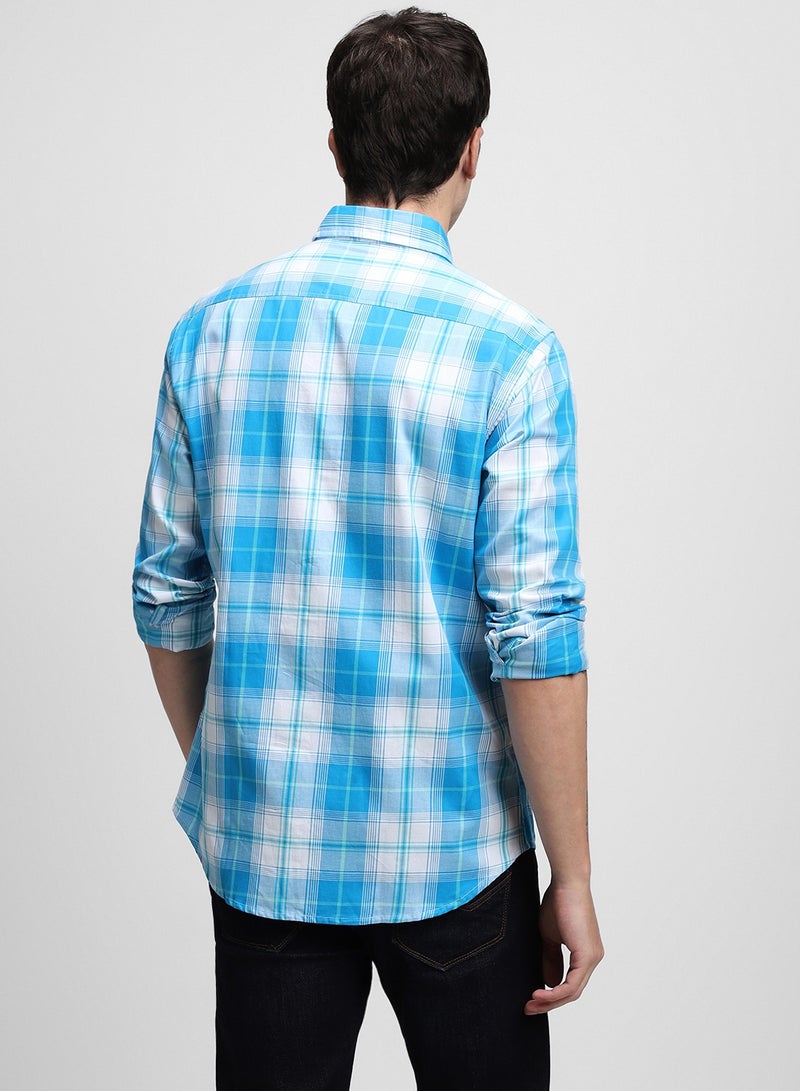 Blue Casual Shirt for Men, 100% Cotton, Slim Fit