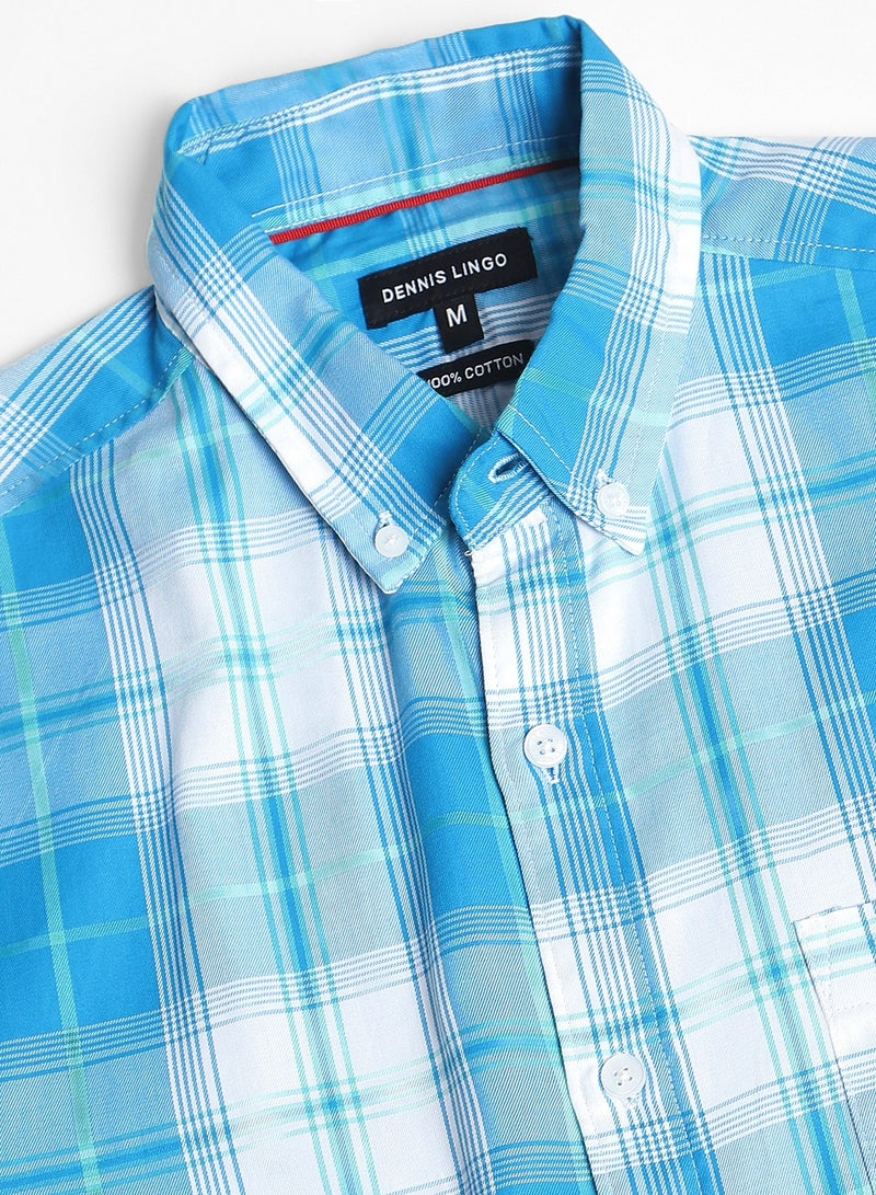 Blue Casual Shirt for Men, 100% Cotton, Slim Fit