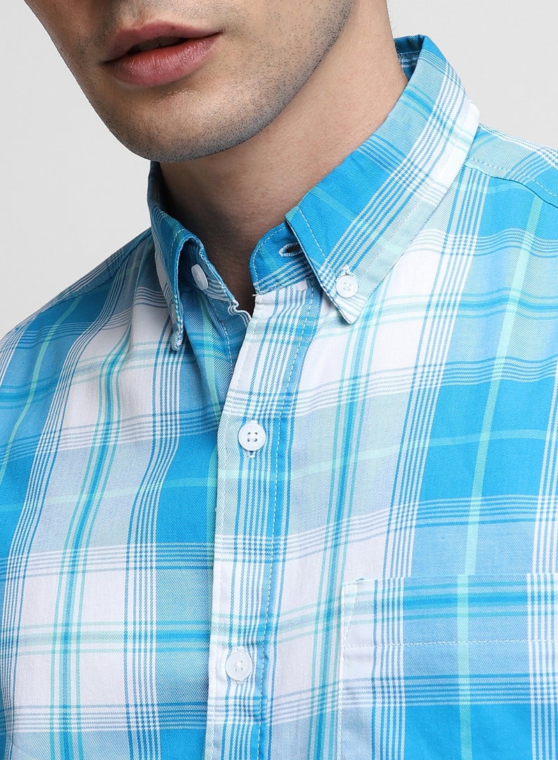 Blue Casual Shirt for Men, 100% Cotton, Slim Fit