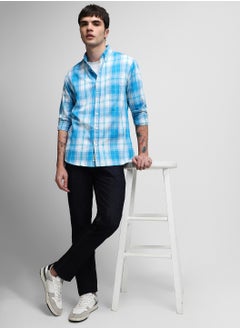 Dennis Lingo Blue Casual Shirt for Men, 100% Cotton, Slim Fit  - Image 5