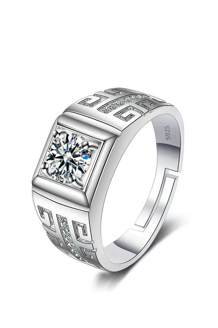 ممتاز 1 قيراط مويسانيتي خاتم زفاف الرجال، S925 مطلي بالذهب الأبيض، حجم قابل للتعديل، صندوق هدايا فاخر، جاهز للهدايا - Image 1