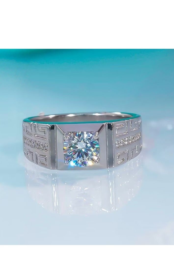 ممتاز 1 قيراط مويسانيتي خاتم زفاف الرجال، S925 مطلي بالذهب الأبيض، حجم قابل للتعديل، صندوق هدايا فاخر، جاهز للهدايا - Image 2