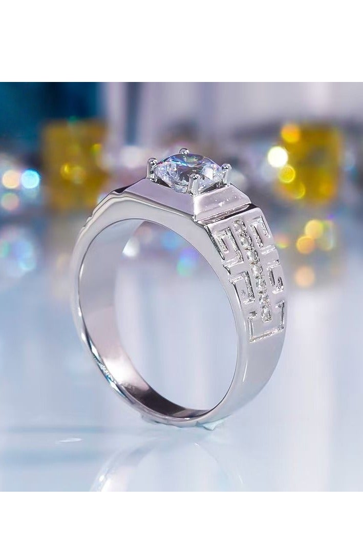 ممتاز 1 قيراط مويسانيتي خاتم زفاف الرجال، S925 مطلي بالذهب الأبيض، حجم قابل للتعديل، صندوق هدايا فاخر، جاهز للهدايا - Image 3