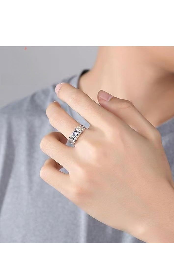 ممتاز 1 قيراط مويسانيتي خاتم زفاف الرجال، S925 مطلي بالذهب الأبيض، حجم قابل للتعديل، صندوق هدايا فاخر، جاهز للهدايا - Image 4