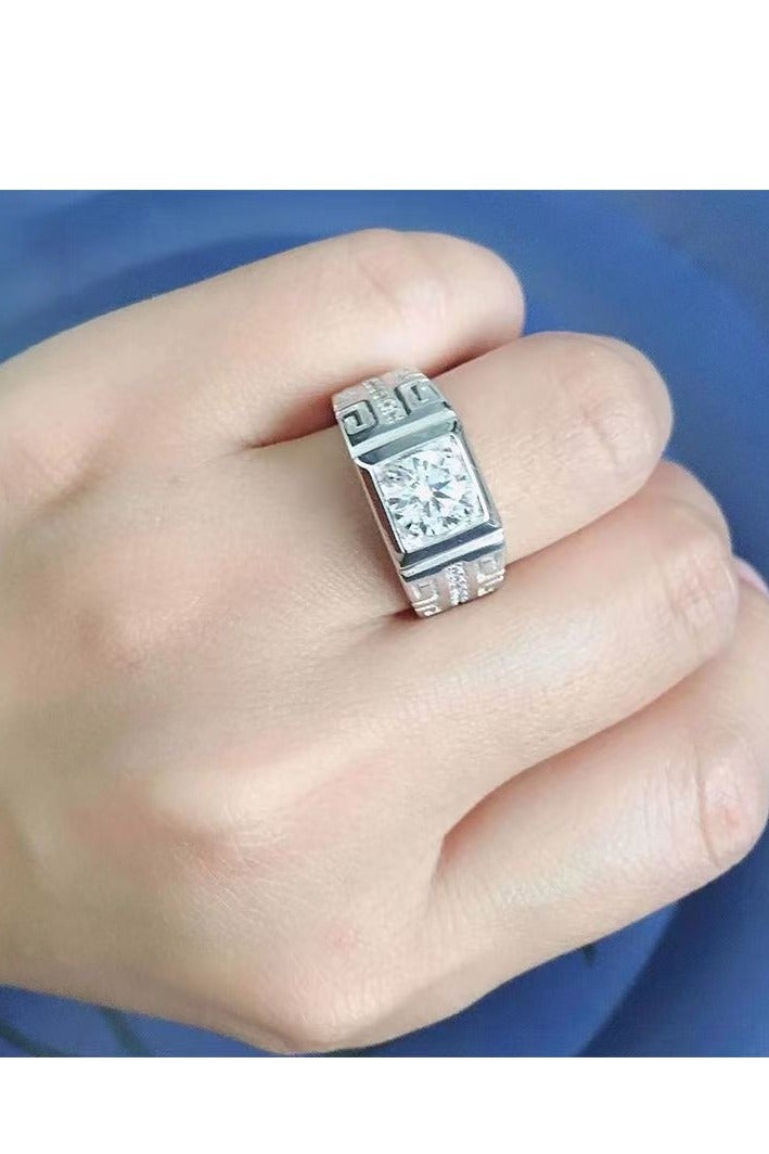 ممتاز 1 قيراط مويسانيتي خاتم زفاف الرجال، S925 مطلي بالذهب الأبيض، حجم قابل للتعديل، صندوق هدايا فاخر، جاهز للهدايا - Image 5