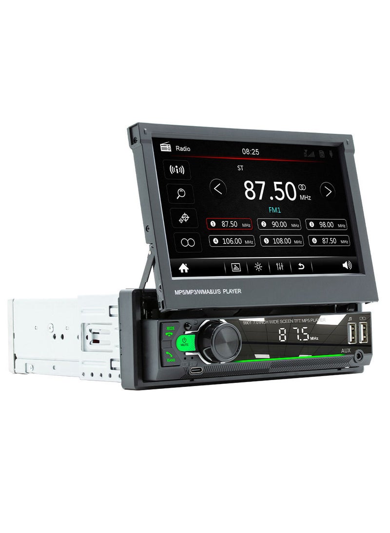 شاشة قابلة للسحب مقاس 7 بوصات مشغل MP5 MP4 MP3 للسيارة BT 5.1 محدد تردد السيارة وراديو AUX ومدخل صوت مع واجهات USB مزدوجة وأضواء أزرار بسبعة ألوان - Image 2