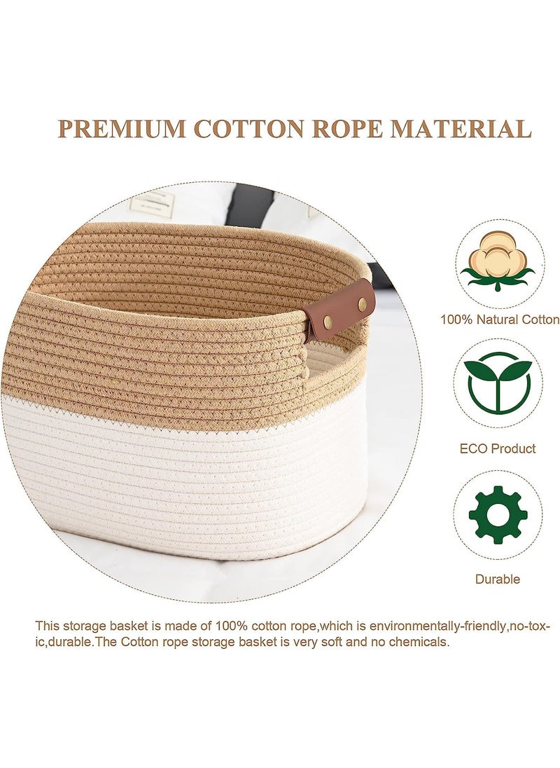 HOME FIESTA THE FIRST HOME DECOR Cotton Rope Storage Baskets Decorative Woven Basket Cube Storage Organizer for Laundry Towel Clothes Cosmetics Books Pack of 1 beige white  - Image 3