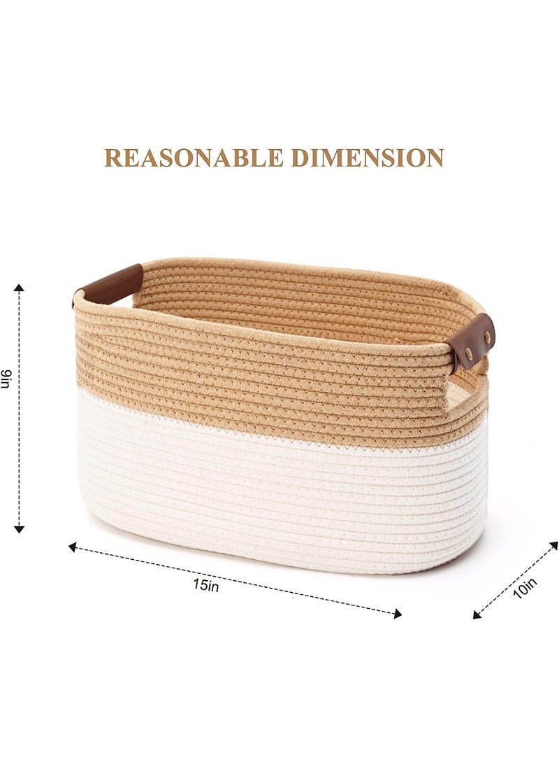 HOME FIESTA THE FIRST HOME DECOR Cotton Rope Storage Baskets Decorative Woven Basket Cube Storage Organizer for Laundry Towel Clothes Cosmetics Books Pack of 1 beige white  - Image 2