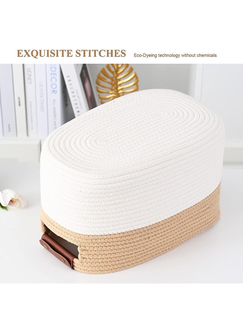 HOME FIESTA THE FIRST HOME DECOR Cotton Rope Storage Baskets Decorative Woven Basket Cube Storage Organizer for Laundry Towel Clothes Cosmetics Books Pack of 1 beige white  - Image 5