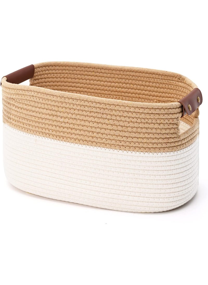 HOME FIESTA THE FIRST HOME DECOR Cotton Rope Storage Baskets Decorative Woven Basket Cube Storage Organizer for Laundry Towel Clothes Cosmetics Books Pack of 1 beige white  - Image 1