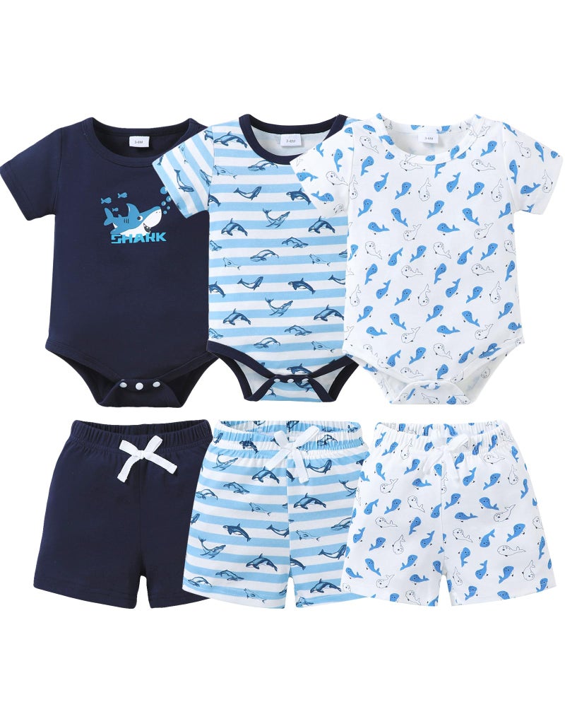 Jecson Baby Boy Outfits Newborn Boy Clothes Set 6-Piece Baby Boy Summer Clothes with Short Sleeve Shirt and Shorts - Image 1