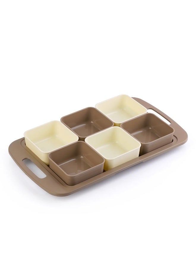 Multi-Purpose Serving Tray with 6 Removable Bowls, Durable Plastic Snack Platter with Handles - Image 1