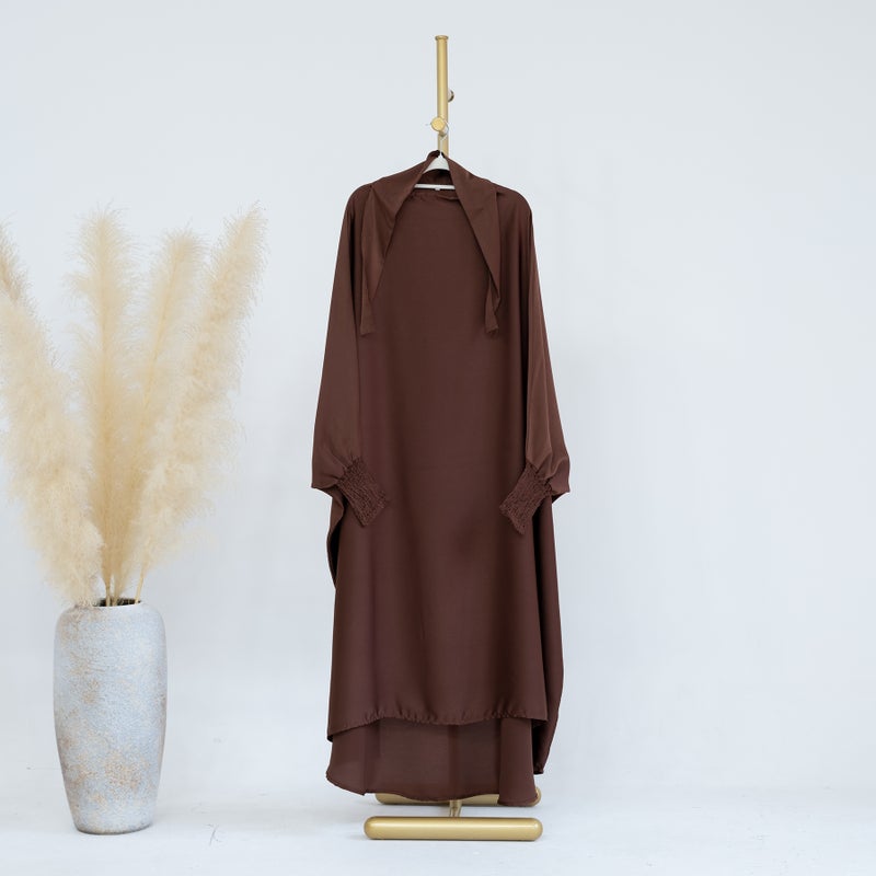 2023 Loriya Maxi Plain Abaya Kids Dress LR662 Brown 