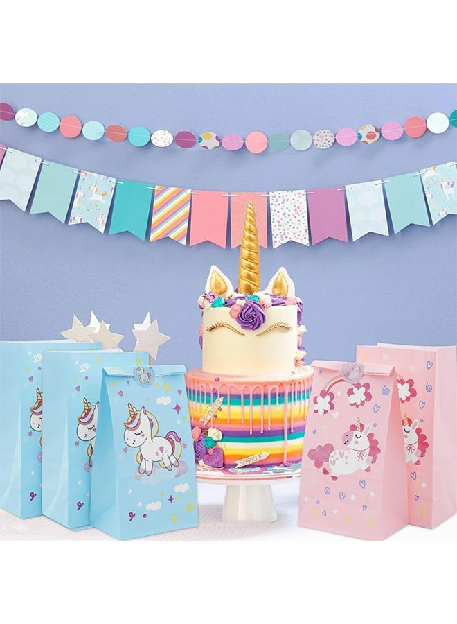 Peachjoy Party Bags, 24 Pack Unicorn Paper Party Bags for Kids Party, Unicorn Goodie Candy Treat Paper Bags for Girls, Gift Bags with Stickers for Unicorn Theme Birthday Baby Shower Party Supplies - Image 4