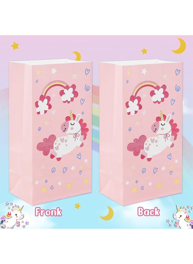 Peachjoy Party Bags, 24 Pack Unicorn Paper Party Bags for Kids Party, Unicorn Goodie Candy Treat Paper Bags for Girls, Gift Bags with Stickers for Unicorn Theme Birthday Baby Shower Party Supplies - Image 2