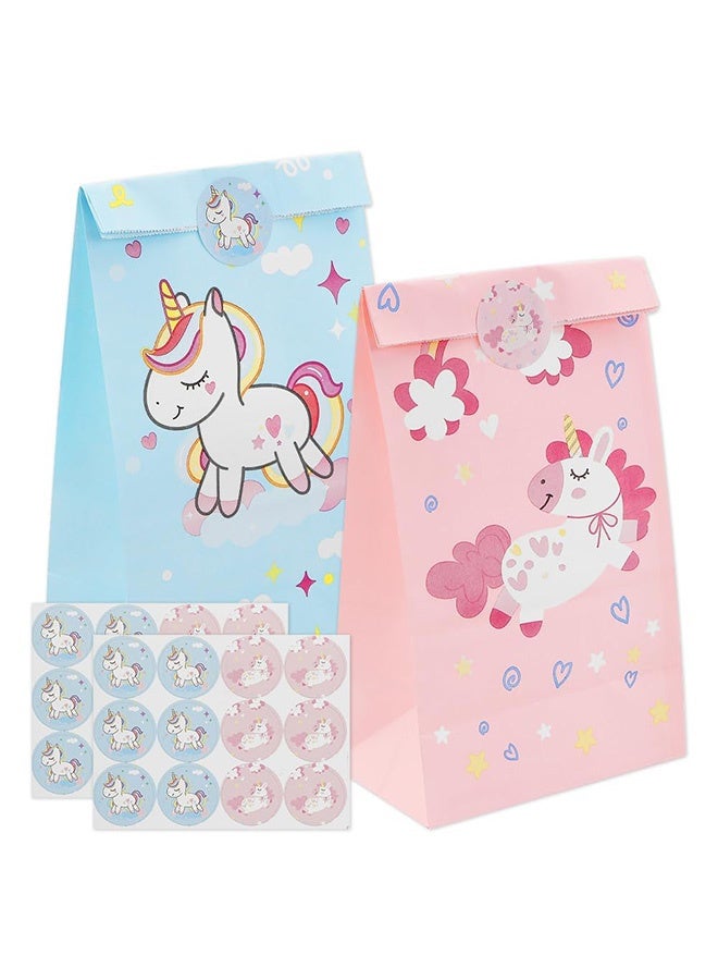 Peachjoy Party Bags, 24 Pack Unicorn Paper Party Bags for Kids Party, Unicorn Goodie Candy Treat Paper Bags for Girls, Gift Bags with Stickers for Unicorn Theme Birthday Baby Shower Party Supplies - Image 1