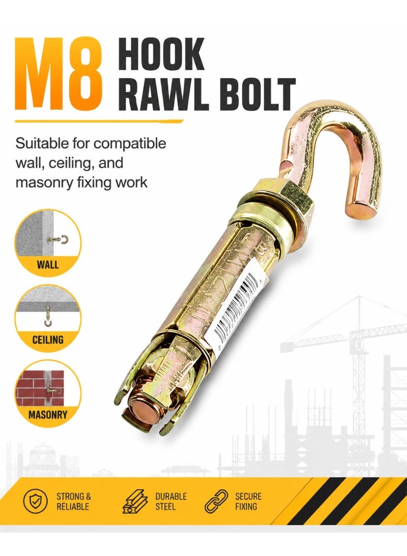 AL ARQAM M8 Fix Rawl Bolt Hook Anchor, Gold Expansion Sleeve Hook Bolt, 30 Pieces Box, Heavy Duty Wall Ceiling Hanging Fastener For Concrete Brick Block Masonry - Image 3