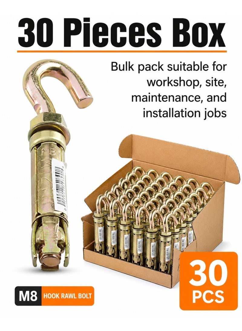 AL ARQAM M8 Fix Rawl Bolt Hook Anchor, Gold Expansion Sleeve Hook Bolt, 30 Pieces Box, Heavy Duty Wall Ceiling Hanging Fastener For Concrete Brick Block Masonry - Image 5