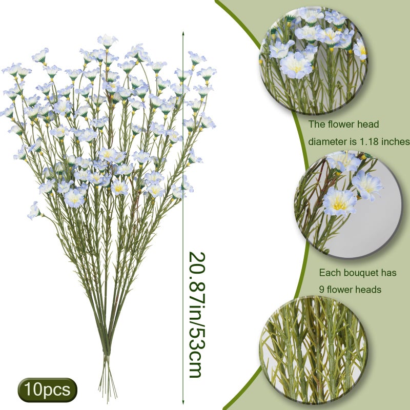 CITYES 10 Pcs Artificial Wildflowers with Stems Bulk Silk Spring Flowers 21 Inch Fake Forsythia Branches Blue Faux Wildflowers Floral Arrangements for Home Decor Indoor Outdoor Wedding Centerpieces - Image 2