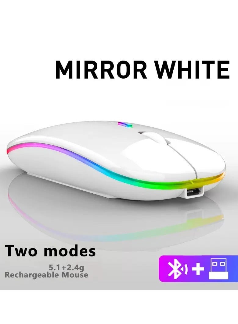 general Wireless Bluetooth Mouse, Bluetooth 5.1 + USB, 2.4GHz Rechargeable Silent Bluetooth Wireless Mouse, Computer Mice with USB Receiver(White) - Image 2