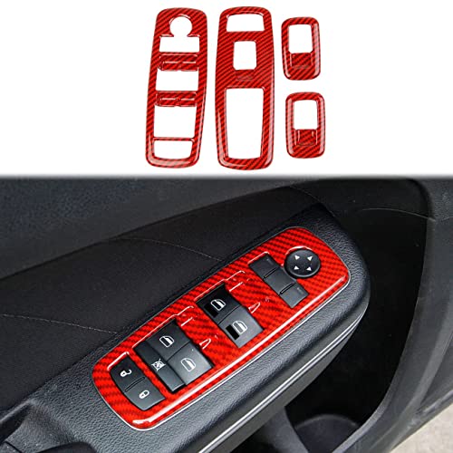 crosselec Red Carbon Fiber Window Lift Trim Switch Panel Cover Trim for Dodge Charger 2011 Chrysler 300 20152021 - Image 3