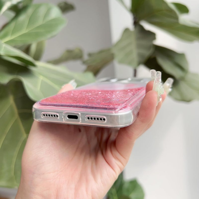 PANDACAMEL حافظة هاتف وردية لامعة متوافقة مع iPhone 17، رمال متحركة شفافة لطيفة، شفافة، مقاومة للخدش، مقاومة للاصفرار، مصممة للنساء والفتيات والمراهقات - Image 4