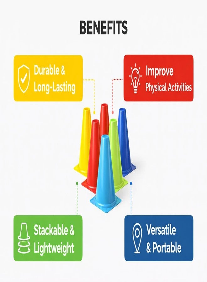 NLW Plastic Cones, Multicolor, 9 Inch, Pack of 12, Sports Training Equipment - Image 2