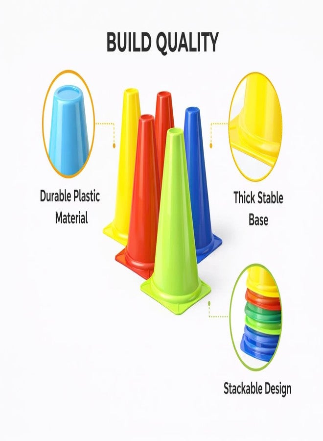 NLW Plastic Cones, Multicolor, 9 Inch, Pack of 12, Sports Training Equipment - Image 3