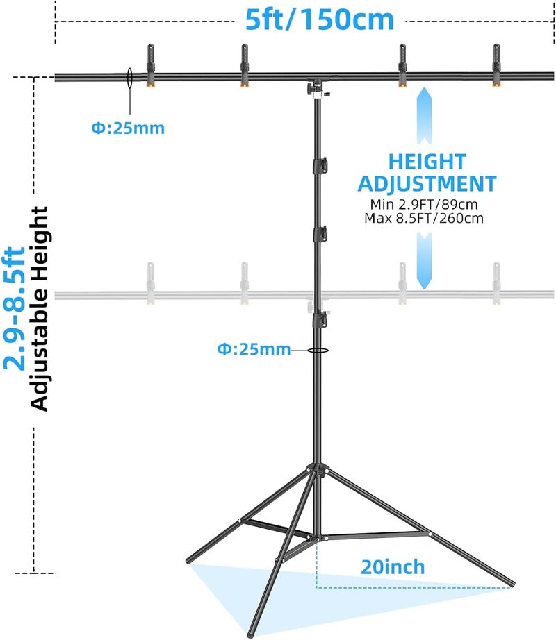EMART 5x8.5ft T-Shape Backdrop Stand, Adjustable Back Drop Support Kit for Photography Background, Green Screen, Photo Video Studio, Parties, Zoom, Live Streaming - Image 2