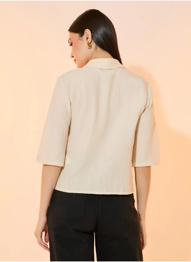 تايك تو Textured Pocket Detail Short Sleeves Shirt