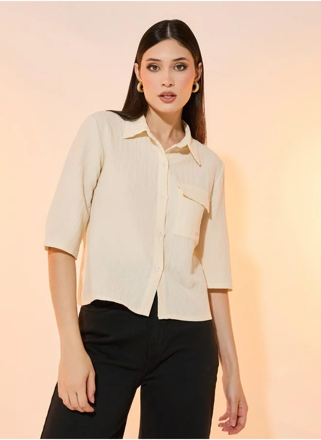 تايك تو Textured Pocket Detail Short Sleeves Shirt