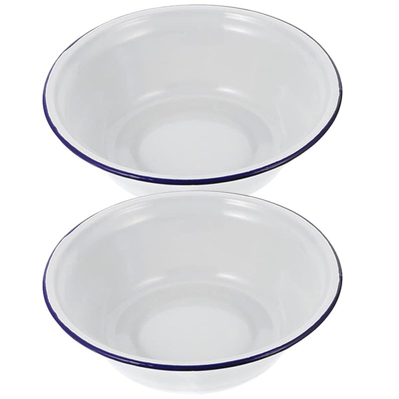 Thickened Retro Enamel Mixing Bowls 22cm Deep Soup Salad Basins Vintage Kitchen Serveware - Image 2
