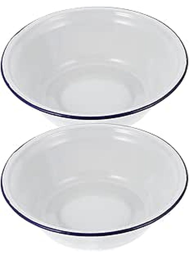 Thickened Retro Enamel Mixing Bowls 22cm Deep Soup Salad Basins Vintage Kitchen Serveware - Image 1