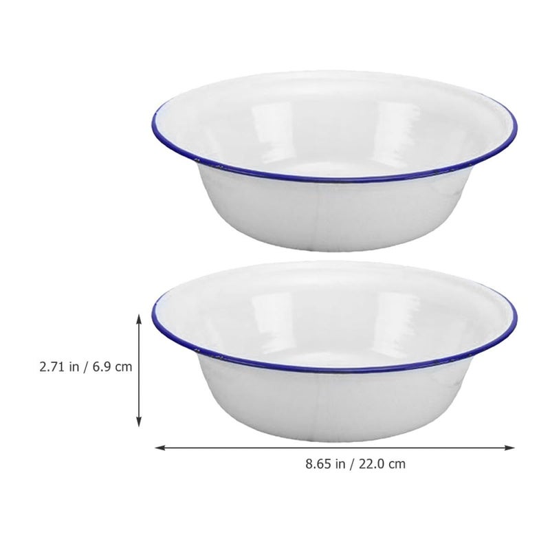 Thickened Retro Enamel Mixing Bowls 22cm Deep Soup Salad Basins Vintage Kitchen Serveware - Image 3