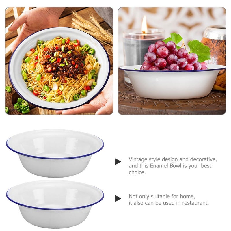 Thickened Retro Enamel Mixing Bowls 22cm Deep Soup Salad Basins Vintage Kitchen Serveware - Image 4