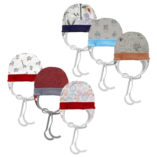 CUTEABLY Babies Cotton Cap with Ear Flaps and Tie Knots, Assorted Prints (in, Age, 3 Months, 6 Months, Pack of 6) - Image 2