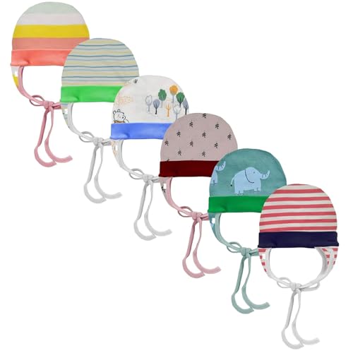 CUTEABLY Babies Cotton Cap with Ear Flaps and Tie Knots, Assorted Prints (in, Age, 3 Months, 6 Months, Pack of 6) - Image 4