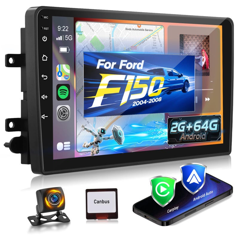 EKAT 2+64G 10 inch Screen for Ford F150 Radio 2004 2005 2006 2007 2008, 10.1 inch Touchscreen Android F150 Car Stereo with Carplay/Android Auto/EQ Audio/SWC/Bluetooth - Image 1