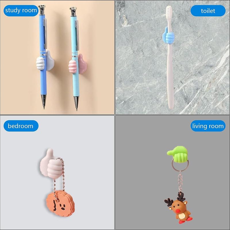 PARVY Thumbs UP Hooks for Wall 04 Pieces Self Adhesive Hook Silicone Based Multicolor Cable Wire Organizer Key Hanger Wall Hook for Keys Toothbrush Mobile Wires 30PCS - Image 4
