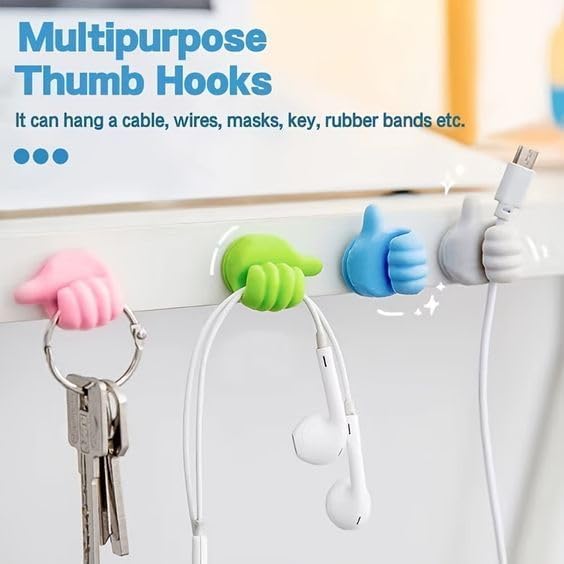 PARVY Thumbs UP Hooks for Wall 04 Pieces Self Adhesive Hook Silicone Based Multicolor Cable Wire Organizer Key Hanger Wall Hook for Keys Toothbrush Mobile Wires 30PCS - Image 2