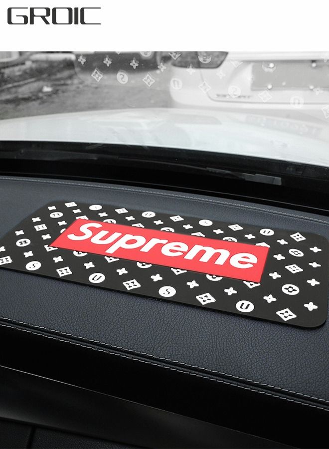 Car Dashboard Anti-Slip Rubber Pad, Supreme Fashion Style Dashboard Decorations, Cool Car Accessories Interior, Universal Non-Slip Car Mat for Phones Sunglasses Keys and More Use