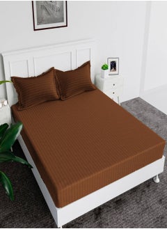 MAXQON Fitted Elastic Bedsheet Set With Pillow Covers, King/Queen/Double/Single Sizes, Color Brown  - Image 1