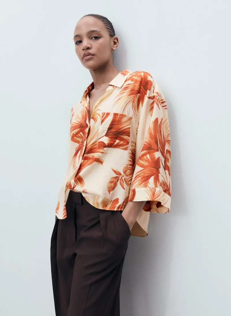 MANGO Palm-tree shirt with three-quarter sleeves