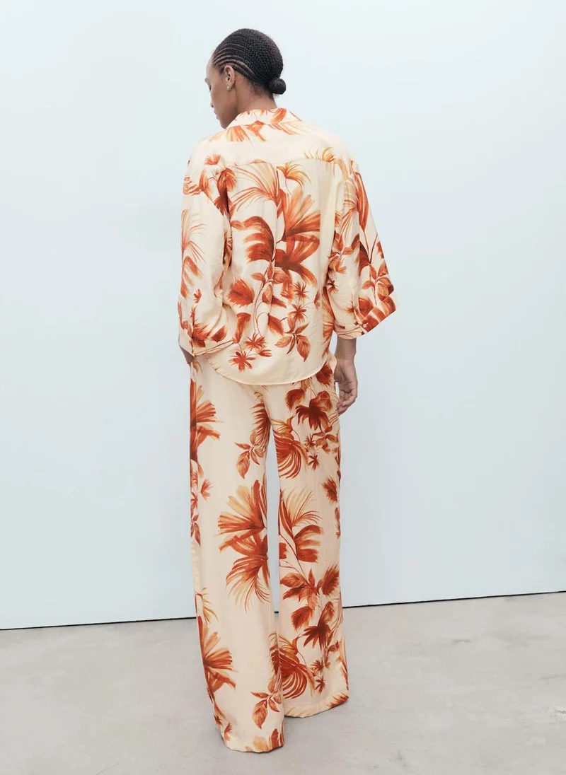 مانجو قميص بأكمام ثلاثة أرباع بنقشة نخيل