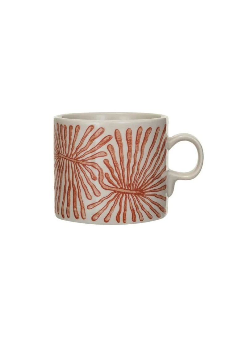 سوق الزعفران كوب فخار مطلي يدويًا بزخرفة تجريدية – لون الطوب، 14 أونص