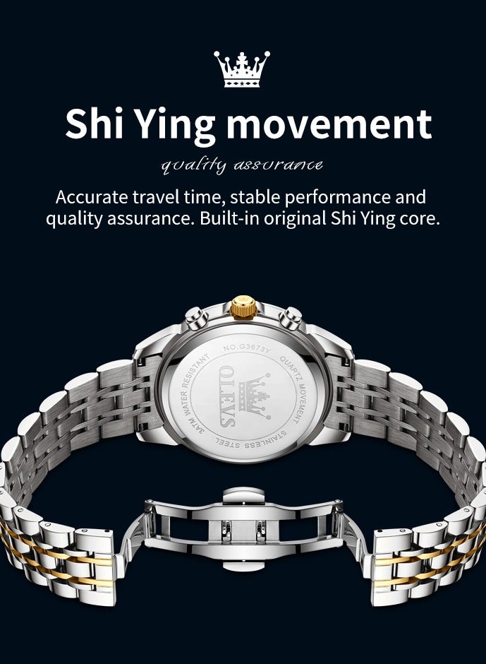 أوليفز ساعة رجالية فاخرة وعالية الجودة مقاومة للماء متعددة الوظائف بسوار من الفولاذ المقاوم للصدأ زجاج متين بطبقة مقاومة للانزلاق تصميم عصري مضيء - Image 5