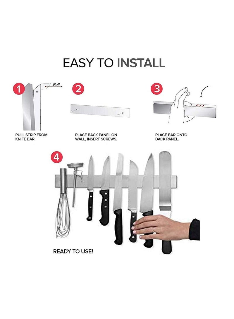 Dubkart 16 Inch Stainless Steel Magnetic Knife Bar with Multipurpose Use as Knife Holder, Knife Rack, Knife Strip, Kitchen Utensil Holder, Tool Holder, Art Supply Organizer & Home Organizer - Image 3