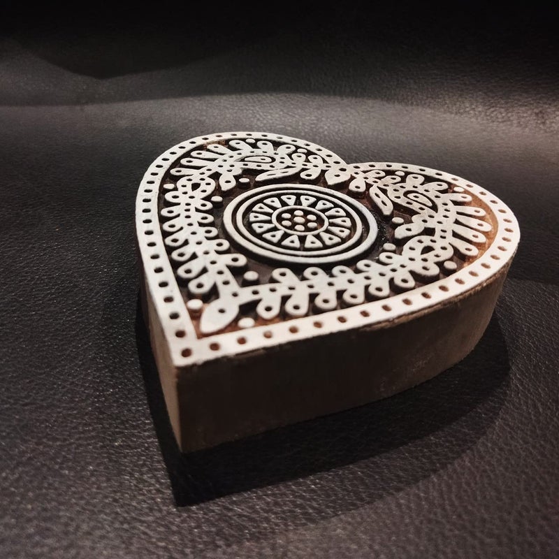 ecofynd Heart Wood Block Stamps (Pack of 1), Wooden Blocks for Block Printing Stamp Set, Artistic Shapes Craft Kids Saree Border DIY Henna Fabric Textile Paper Clay Pottery Hand-Carved (BLOCK006) - Image 4