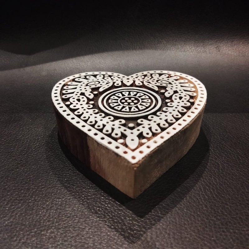 ecofynd Heart Wood Block Stamps (Pack of 1), Wooden Blocks for Block Printing Stamp Set, Artistic Shapes Craft Kids Saree Border DIY Henna Fabric Textile Paper Clay Pottery Hand-Carved (BLOCK006) - Image 2