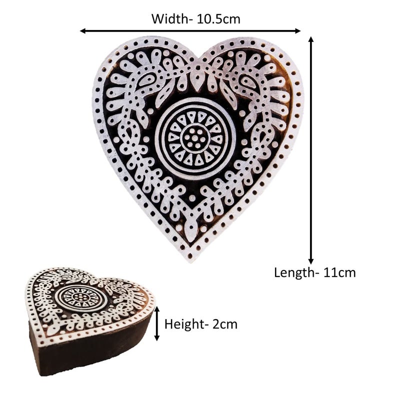 ecofynd Heart Wood Block Stamps (Pack of 1), Wooden Blocks for Block Printing Stamp Set, Artistic Shapes Craft Kids Saree Border DIY Henna Fabric Textile Paper Clay Pottery Hand-Carved (BLOCK006) - Image 3
